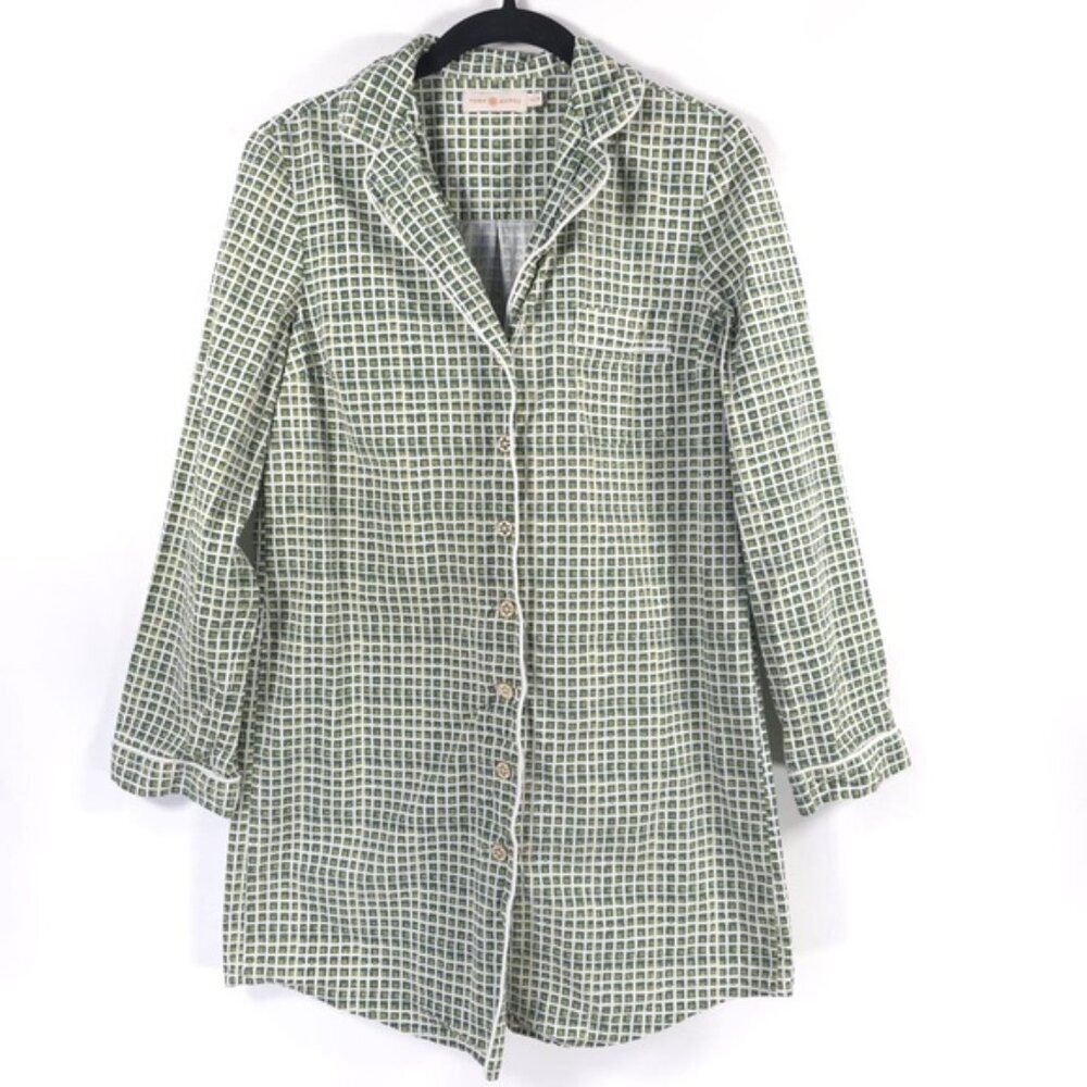 TORY BURCH Mireille Printed Stretch-cotton Pajama Button Shirt Dress Size XS/TP